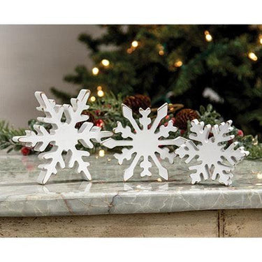 3 Set Distressed Chunky Wooden Snowflake Sitters - The Fox Decor